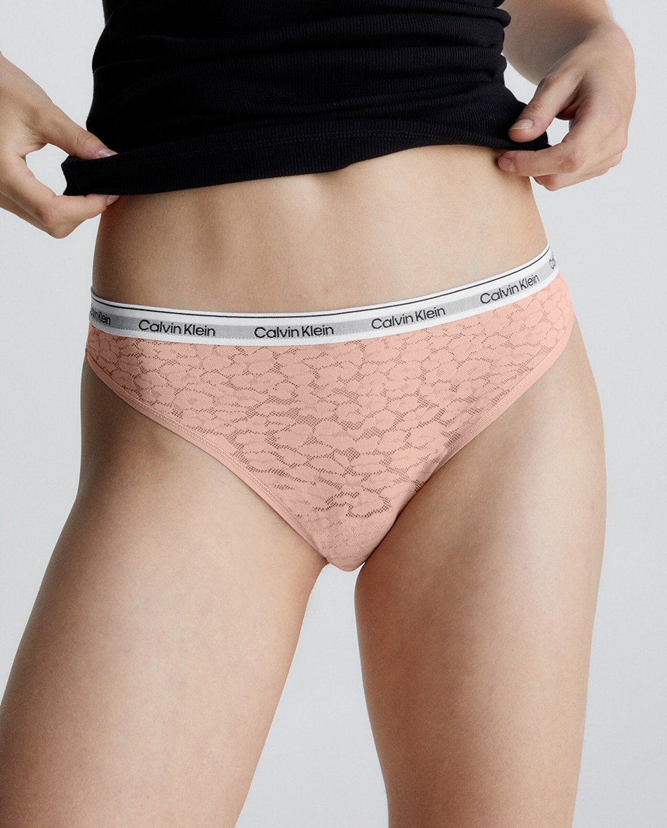 Tanga de Perna Alta - Modern Logo W/ Lace Rosa-1