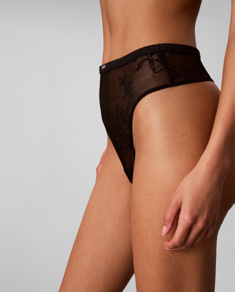 Tanga de Cintura Subida com Renda Preto-5