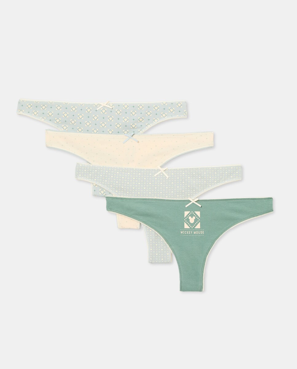 Pack de 4 Tangas com Estampado do Mickey 580 Musgo-3