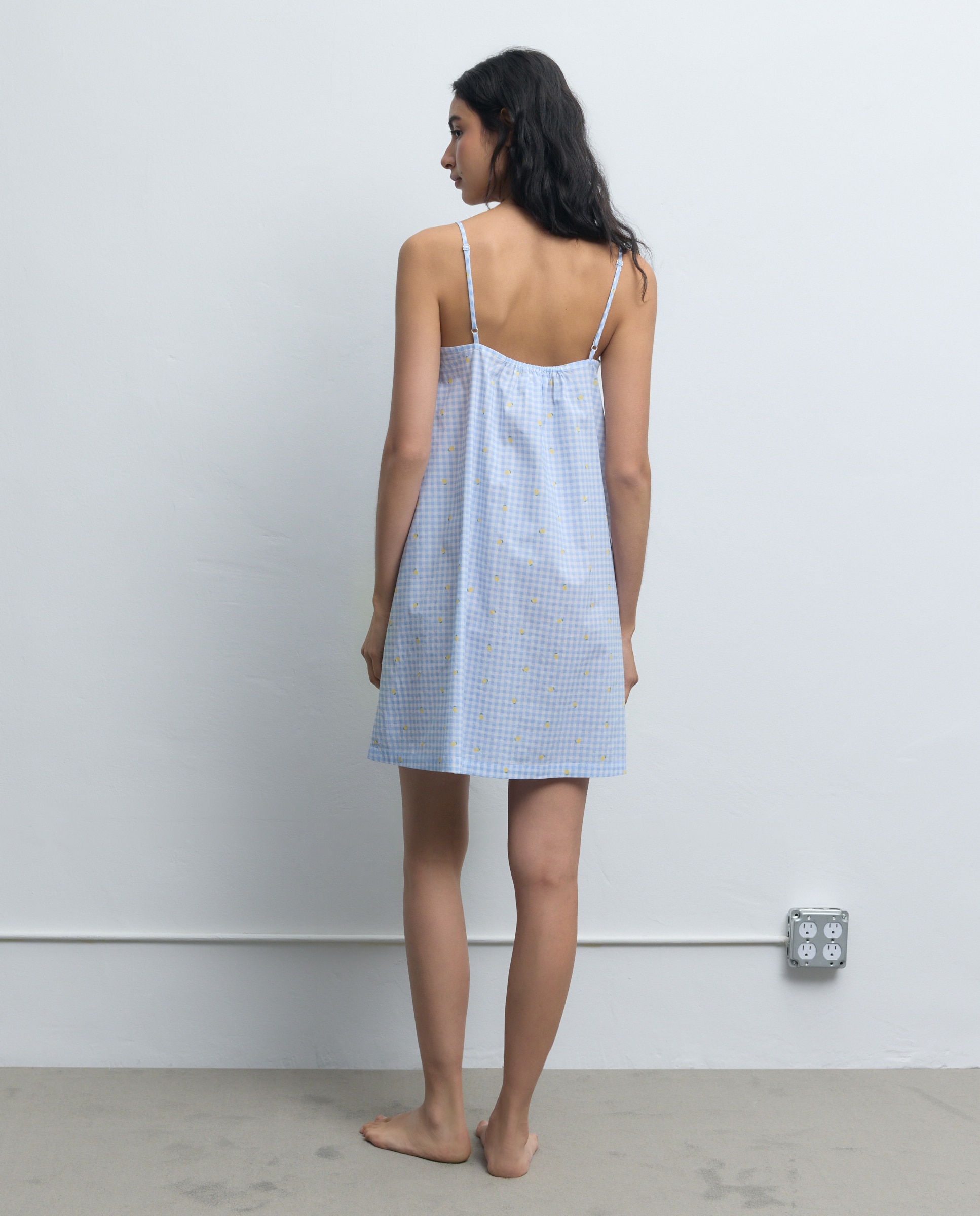 Camisa de Dormir aos Quadrados e Limões 410 Azul Claro-2