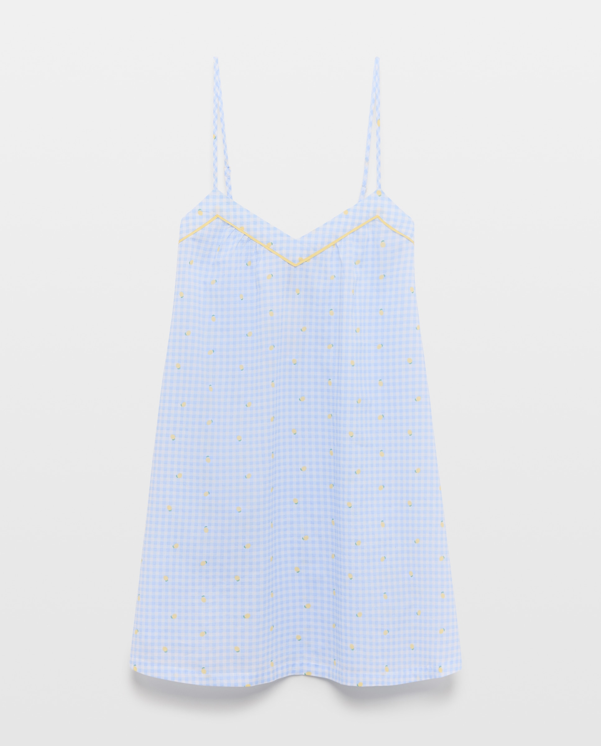 Camisa de Dormir aos Quadrados e Limões 410 Azul Claro-3