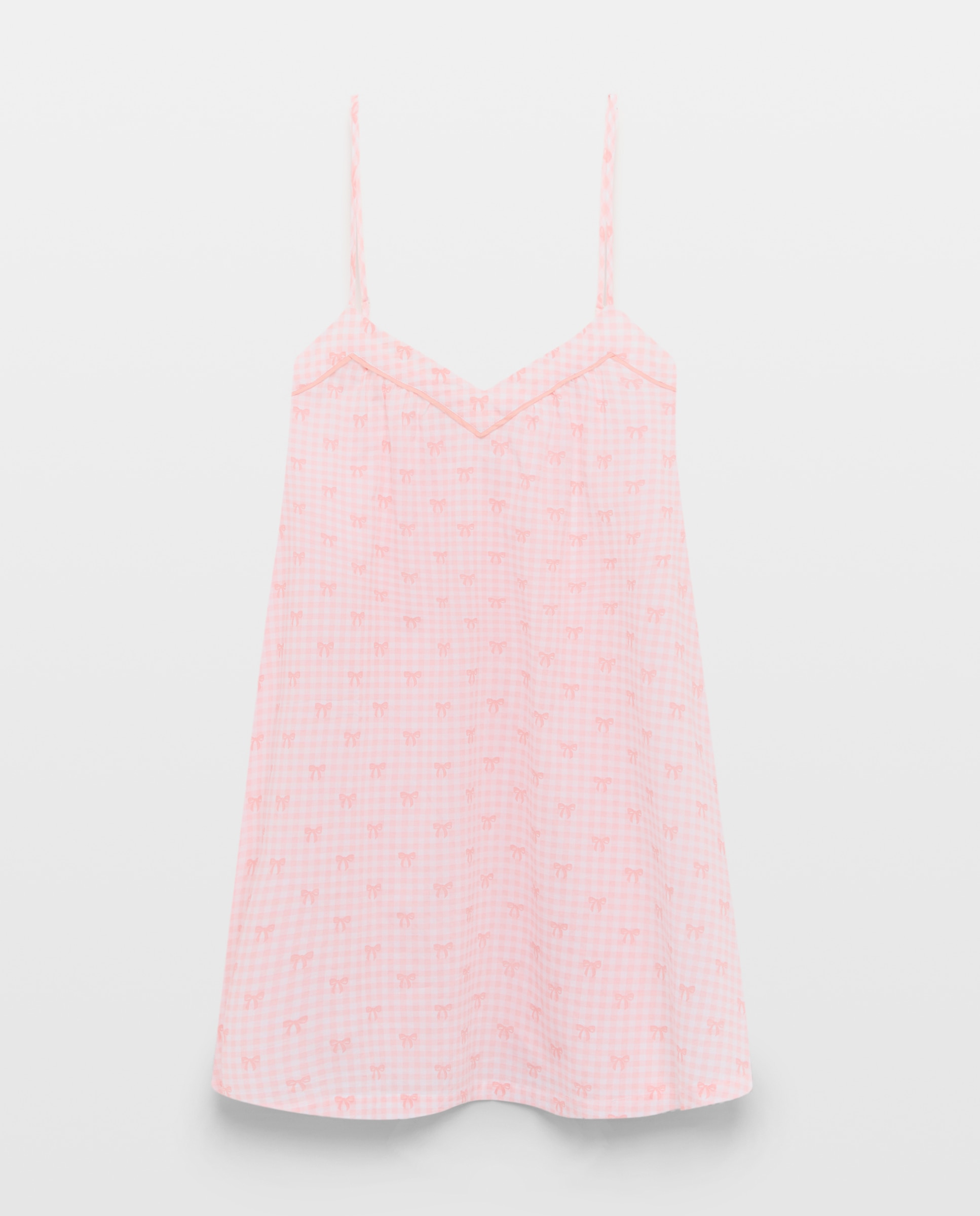 Camisa de Dormir aos Quadrados com Laços 630 Coral-3
