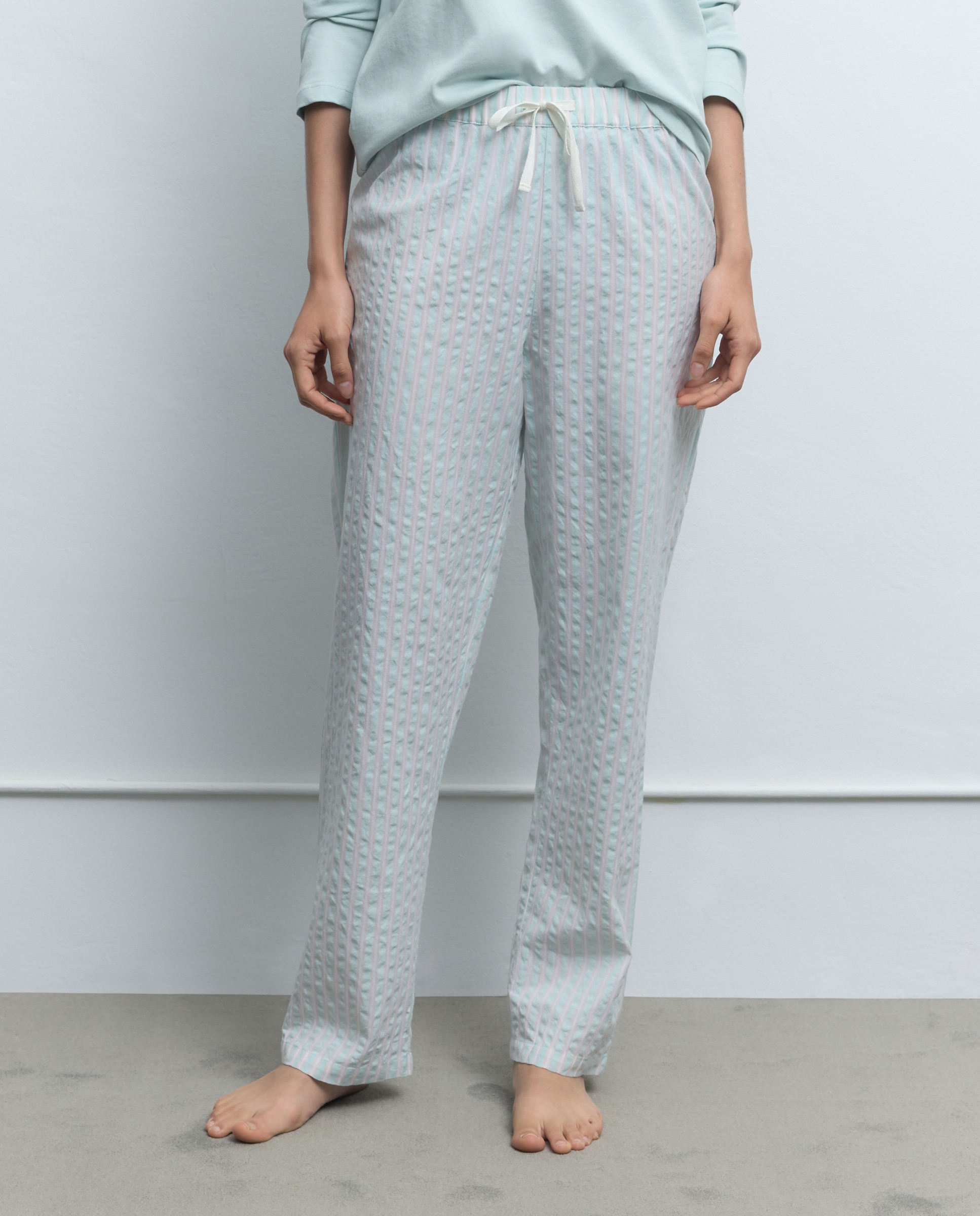 Calças de Pijama às Riscas 510 Verde Claro-2