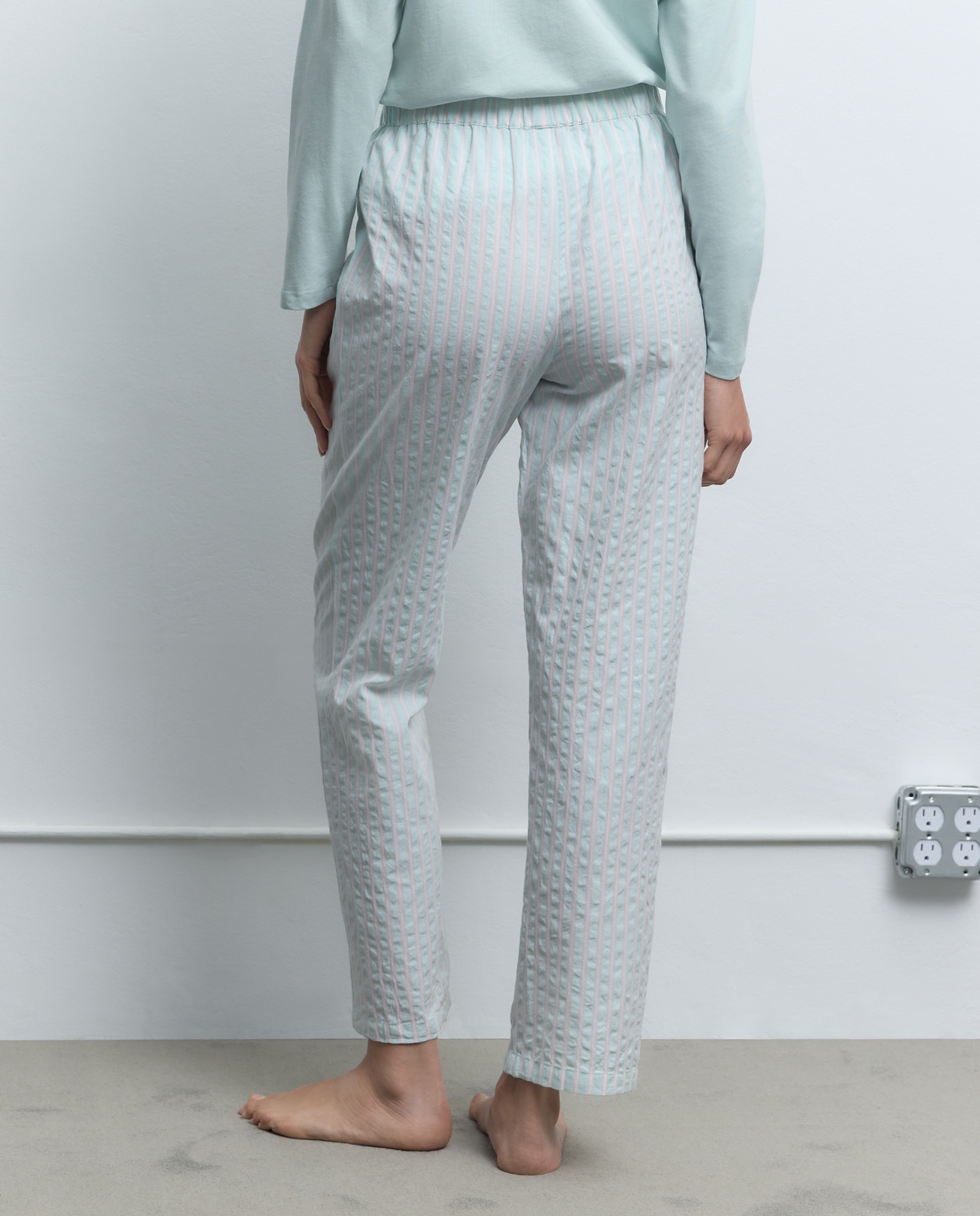 Calças de Pijama às Riscas 510 Verde Claro-3