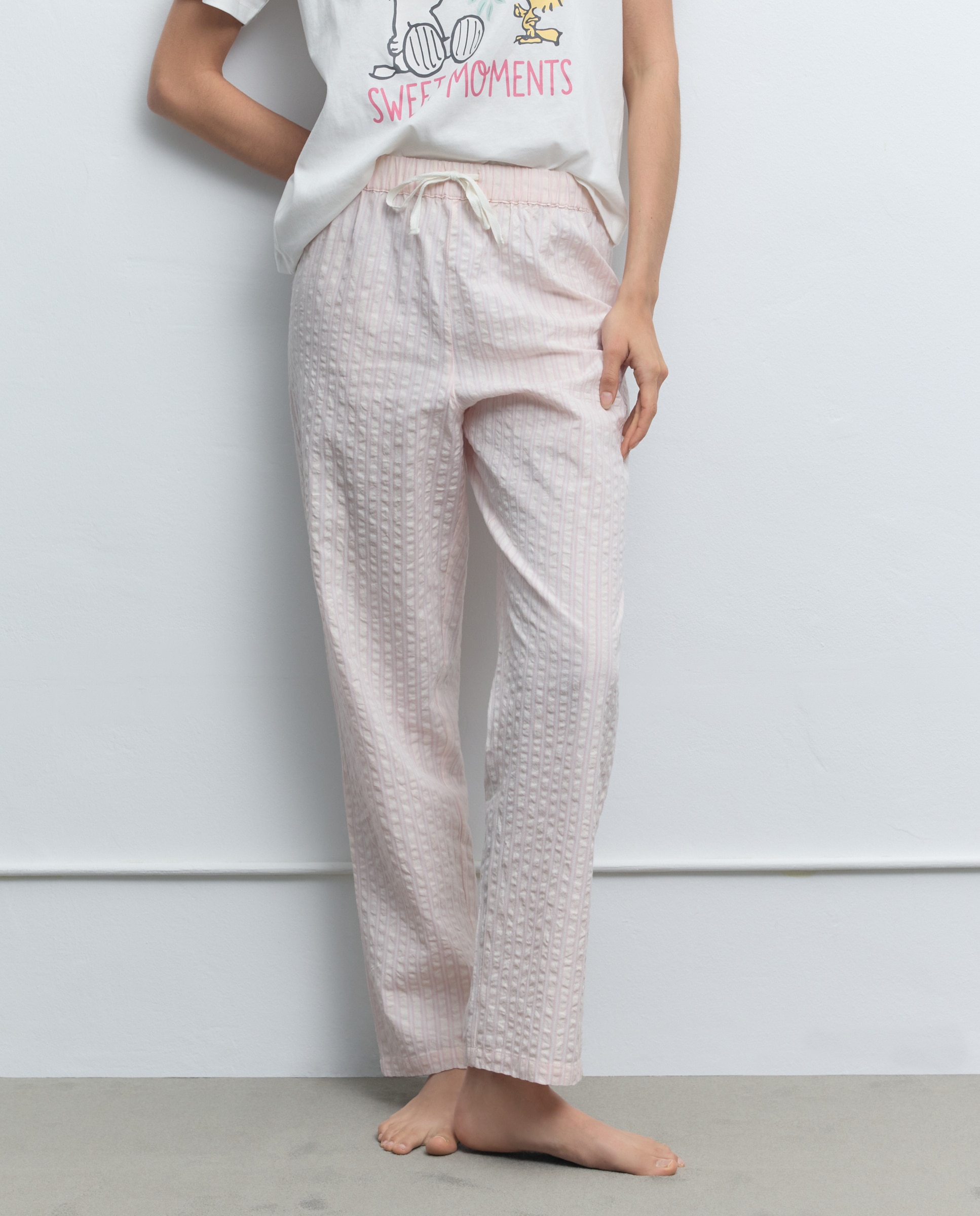 Calças de Pijama às Riscas Rosa-claro-2