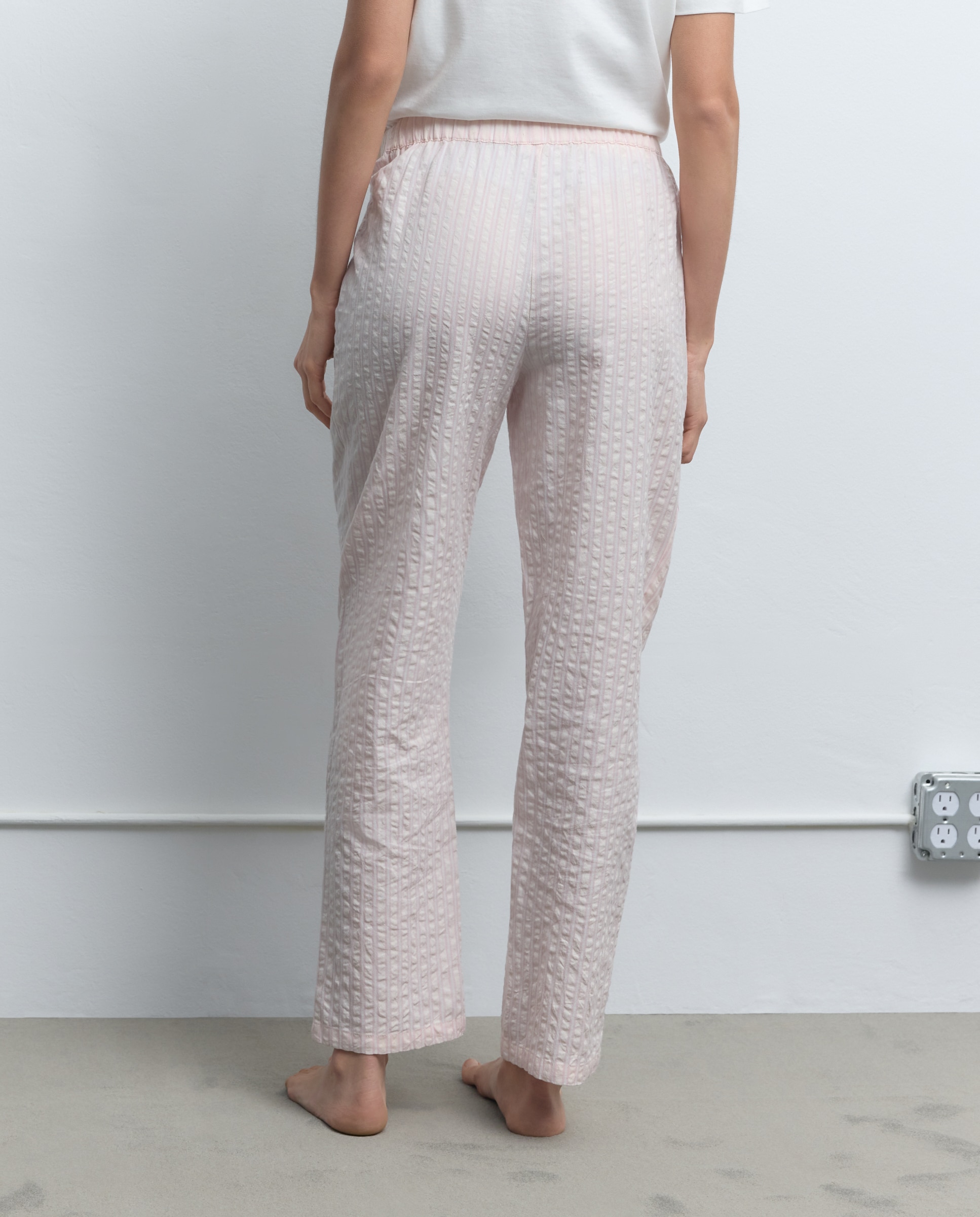 Calças de Pijama às Riscas Rosa-claro-3