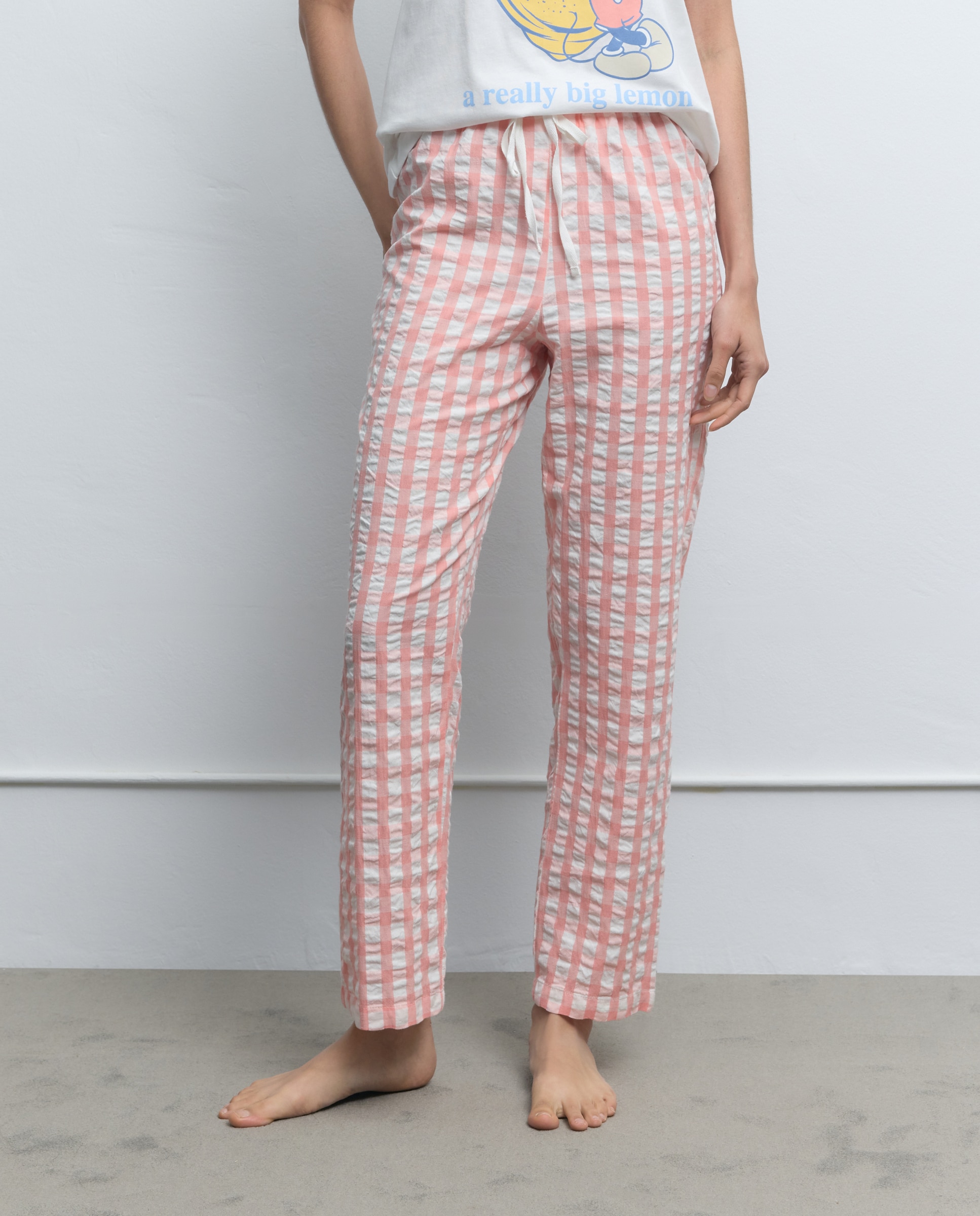 Calças de pijama aos quadrados 630 Coral-2