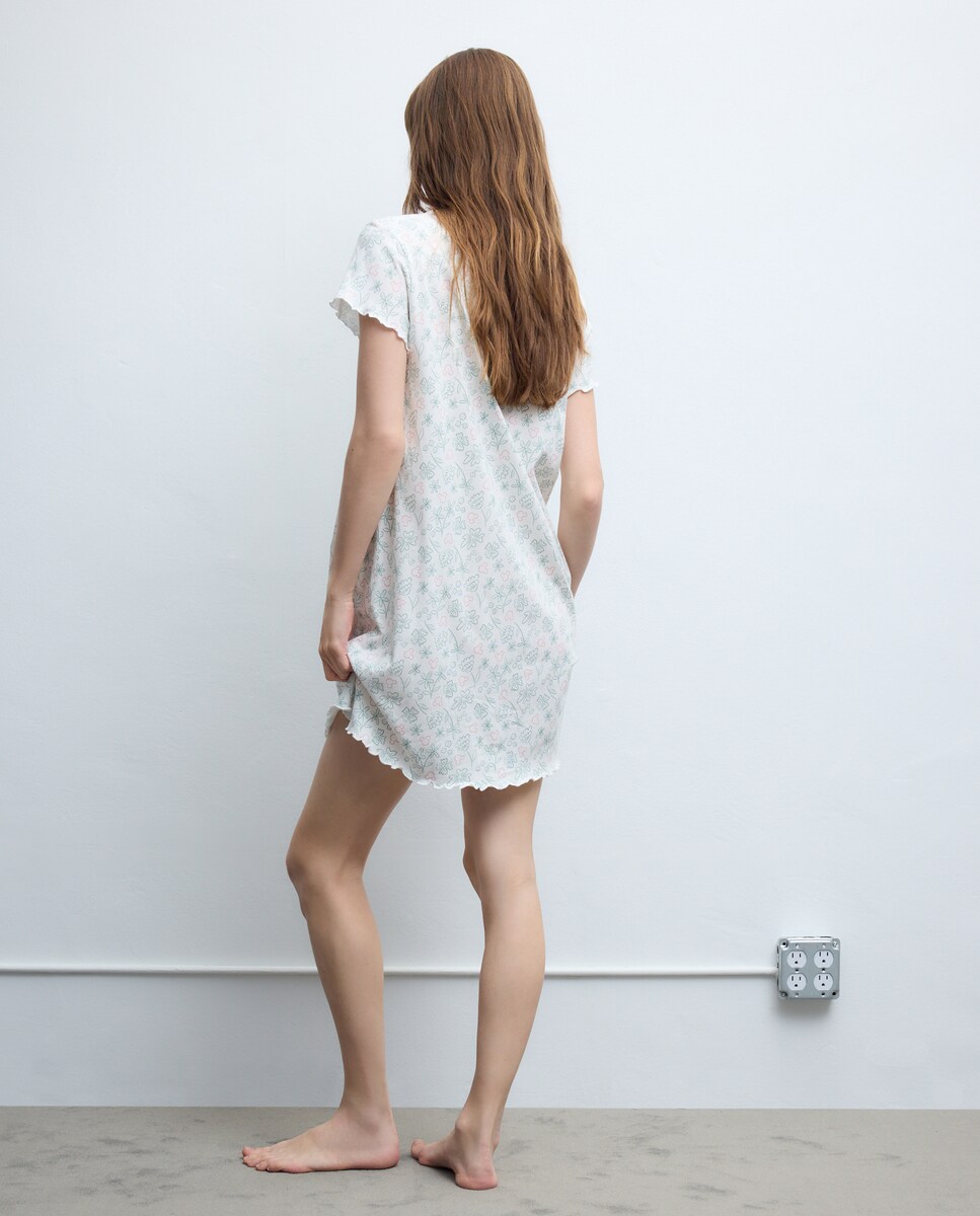 Camisa de Dormir Curta Mickey com Laços e Manga Curta Bege-3