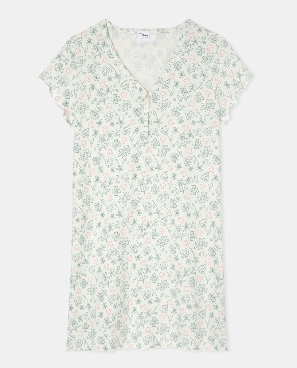 Camisa de Dormir Curta Mickey com Laços e Manga Curta Bege-4