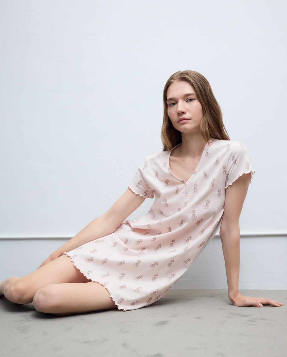 Camisa de Dormir Minnie Curta com Manga Comprida 250 Nude-1