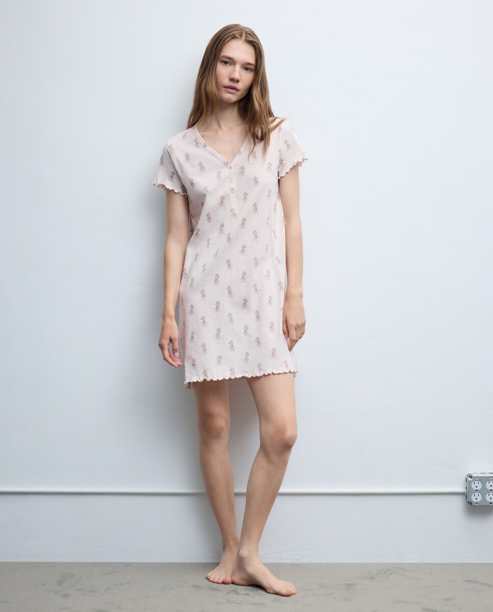 Camisa de Dormir Minnie Curta com Manga Comprida 250 Nude-2