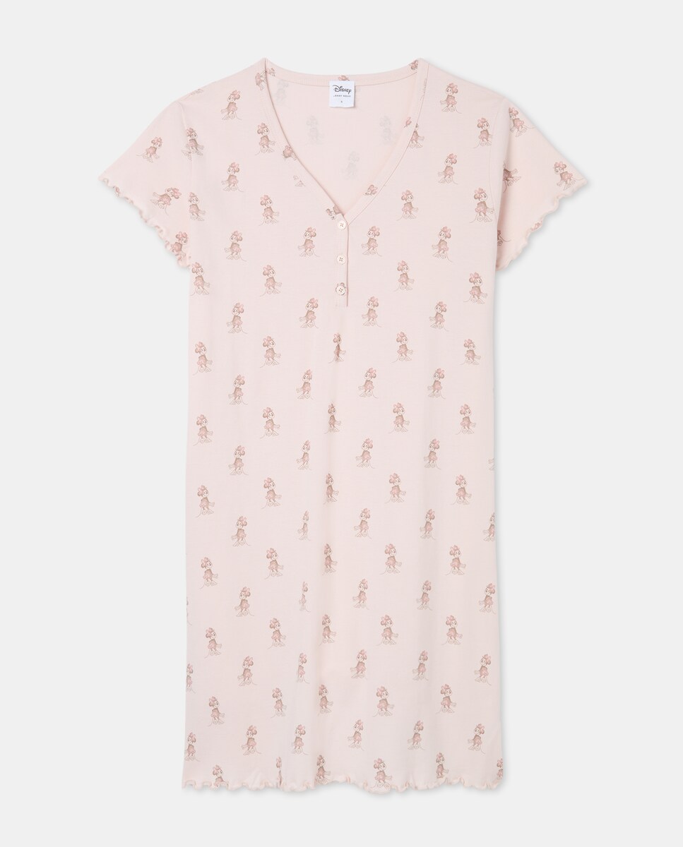Camisa de Dormir Minnie Curta com Manga Comprida 250 Nude-4