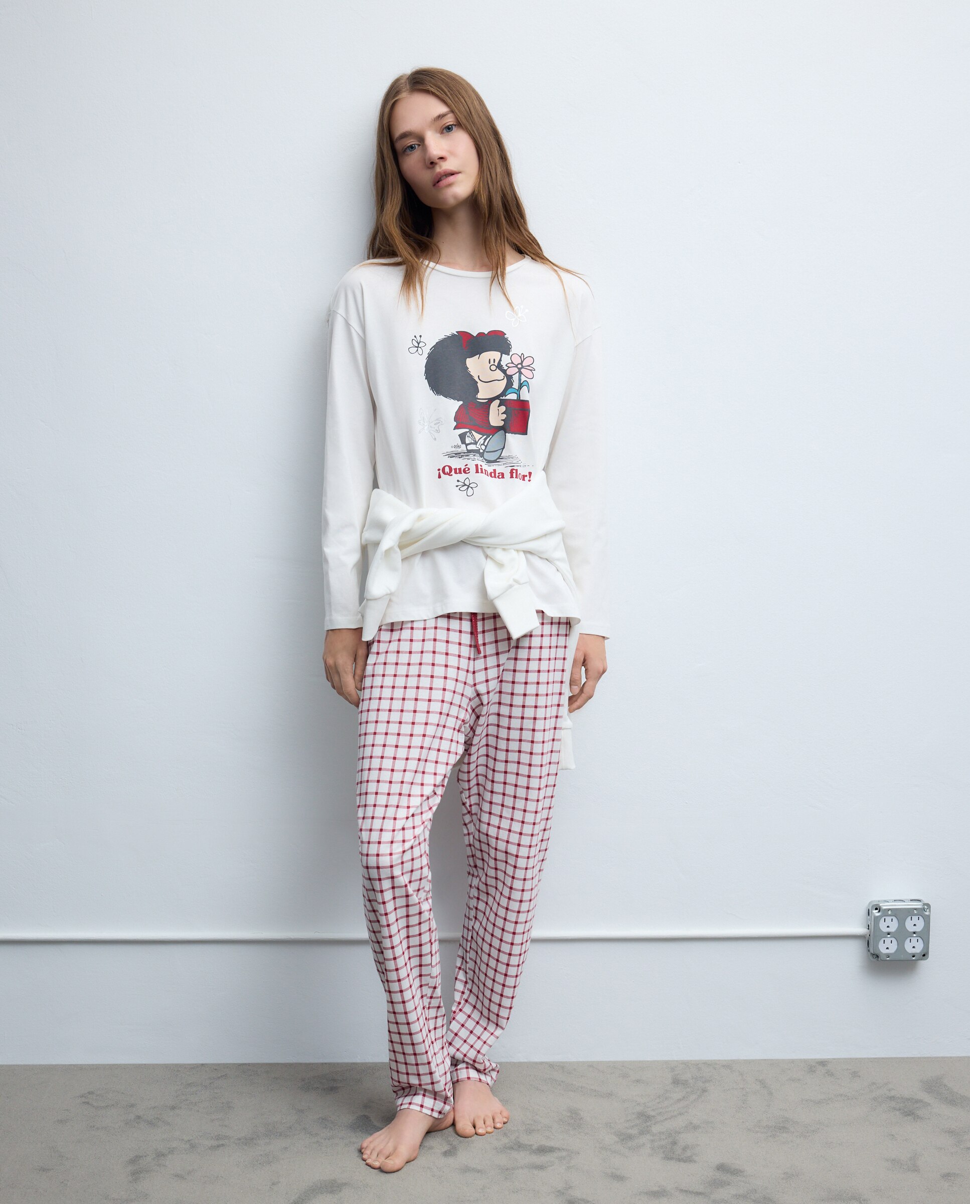 Calças de Pijama com Estampado Vermelho-1