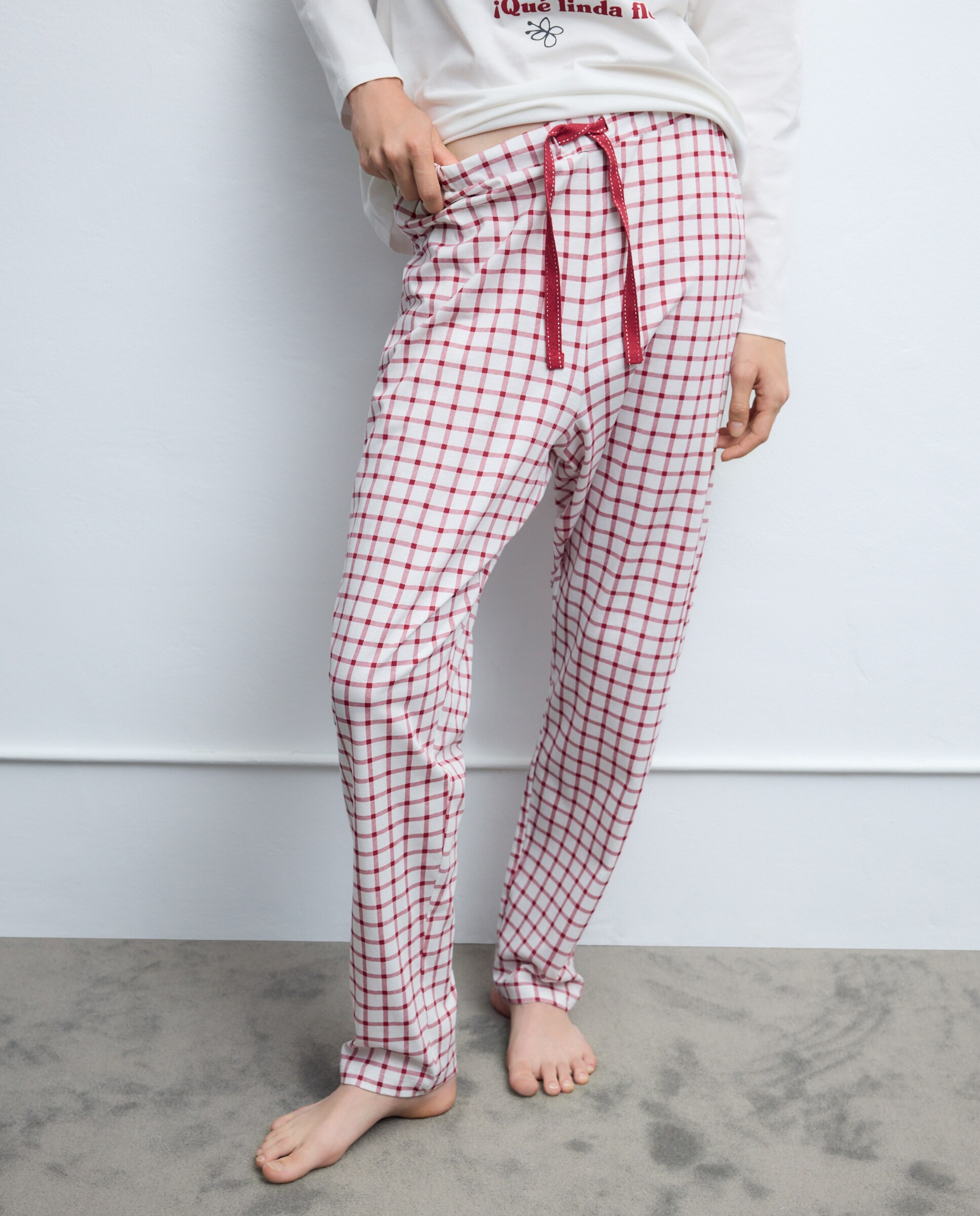 Calças de Pijama com Estampado Vermelho-2