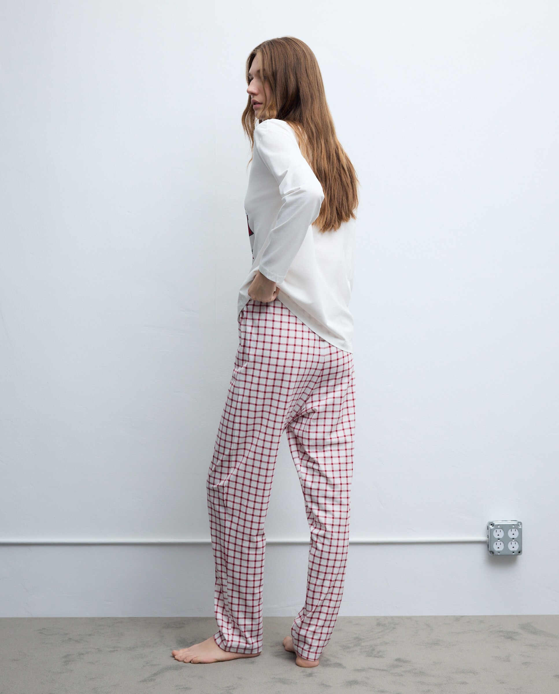 Calças de Pijama com Estampado Vermelho-3