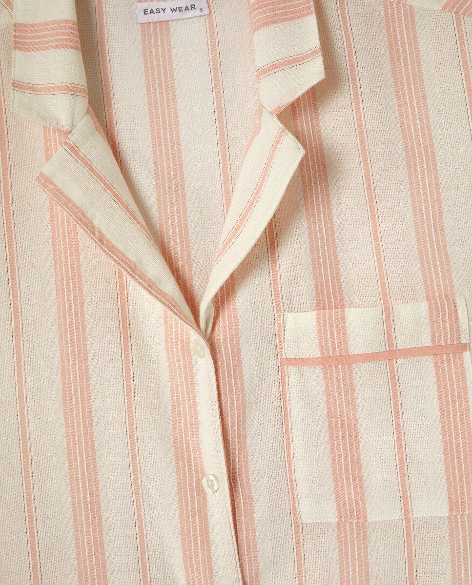 Pijama Completo Curto às Riscas de Fio Metalizado 200 Rosa-6