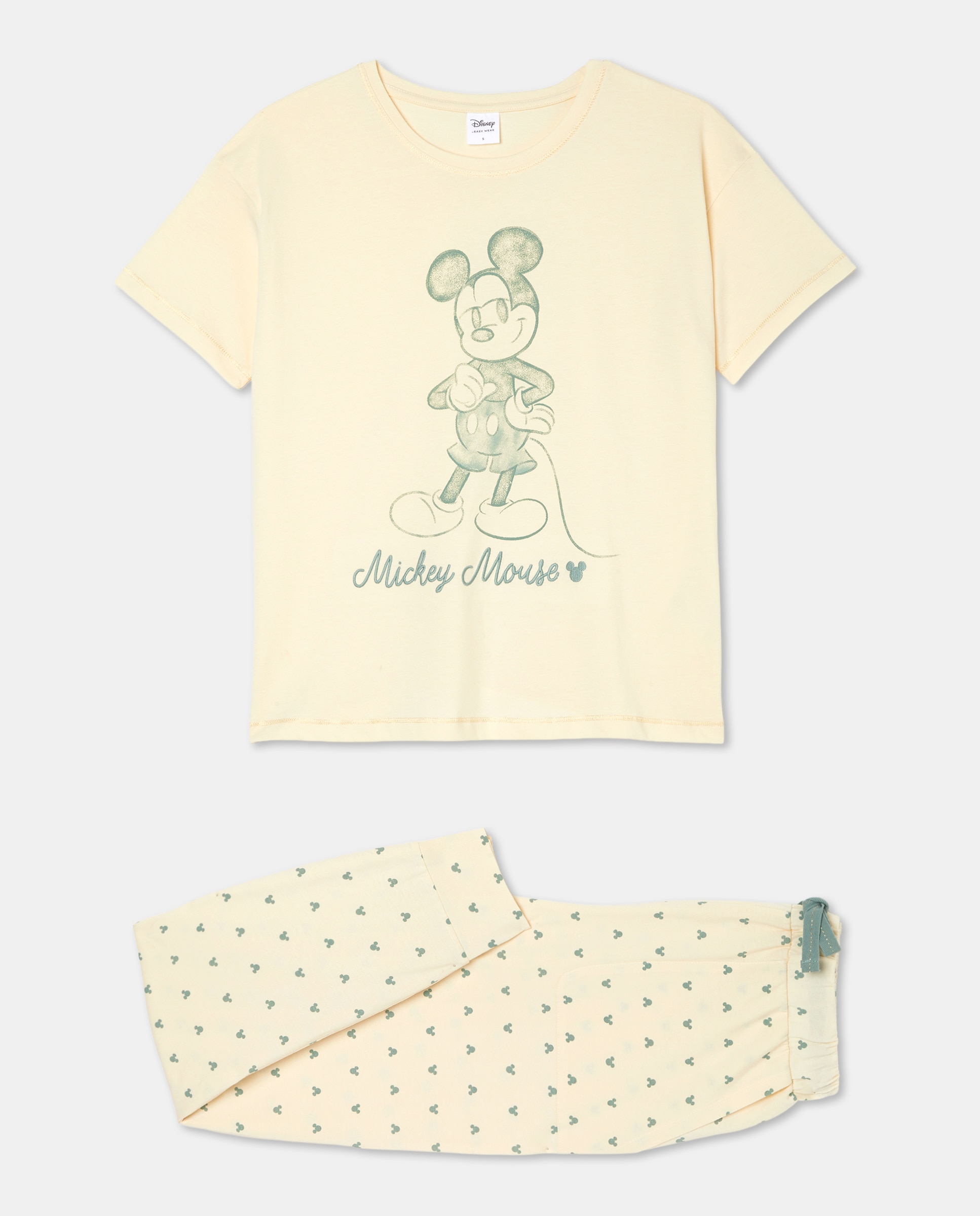 Pijama Completo com Estampado Mickey Mouse 310 Amarelo Claro-3