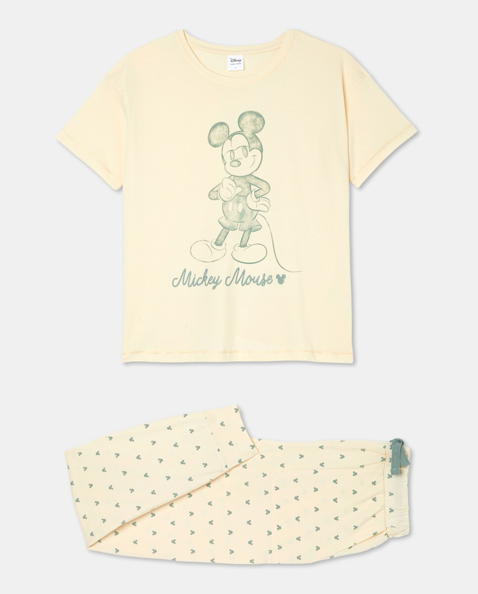 Pijama Completo com Estampado Mickey Mouse 310 Amarelo Claro-3