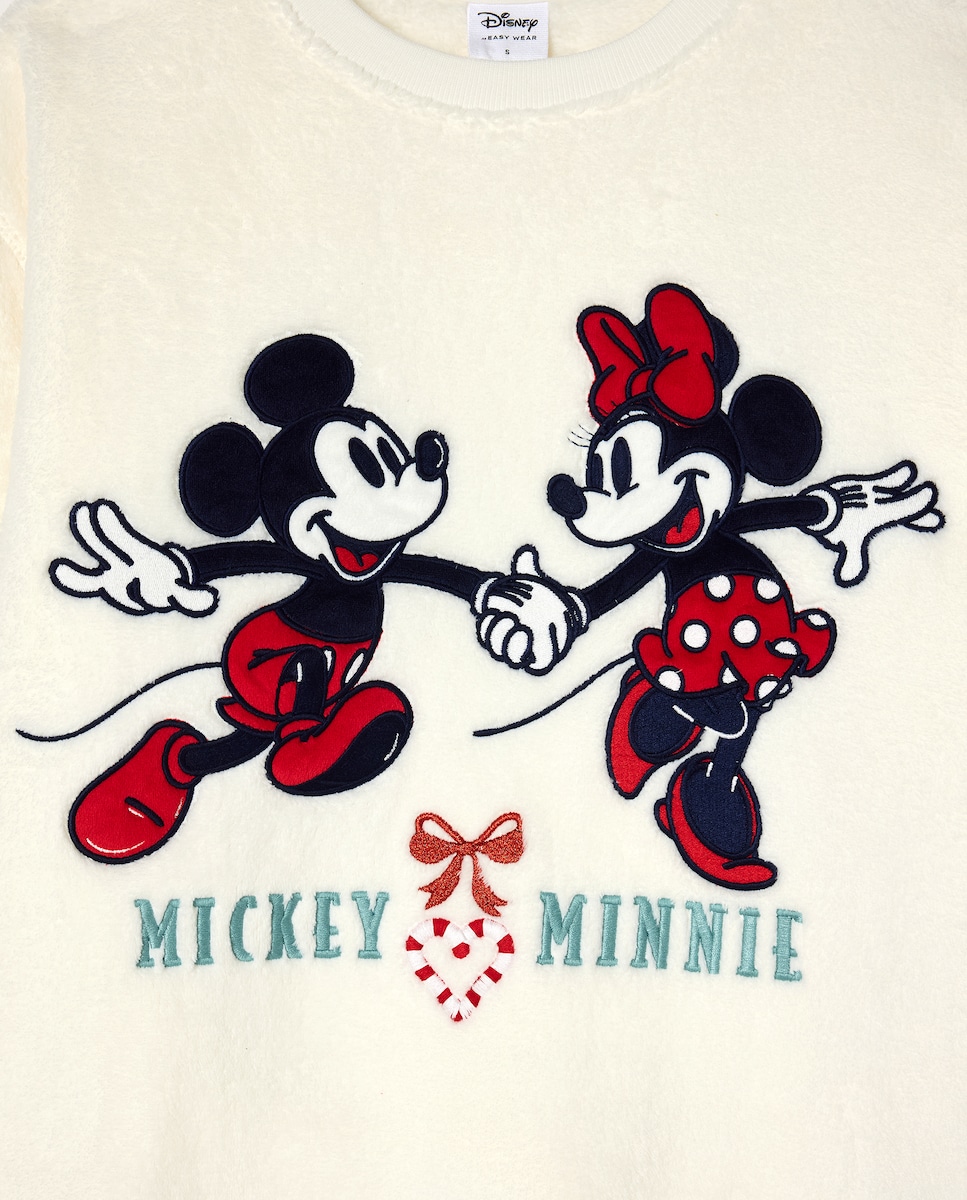 Pijama Completo com Estampado Mickey e Minnie Branco-marfim-5