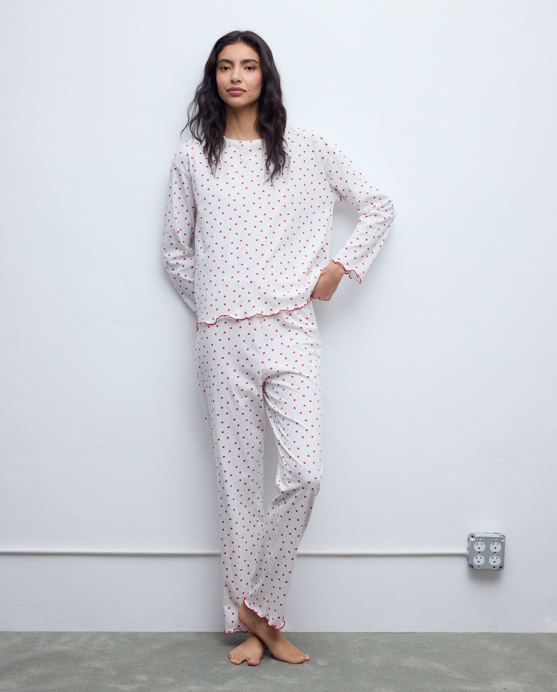 Imagen 0 de Pijama completo mujer corazones y topos 120 Crudo