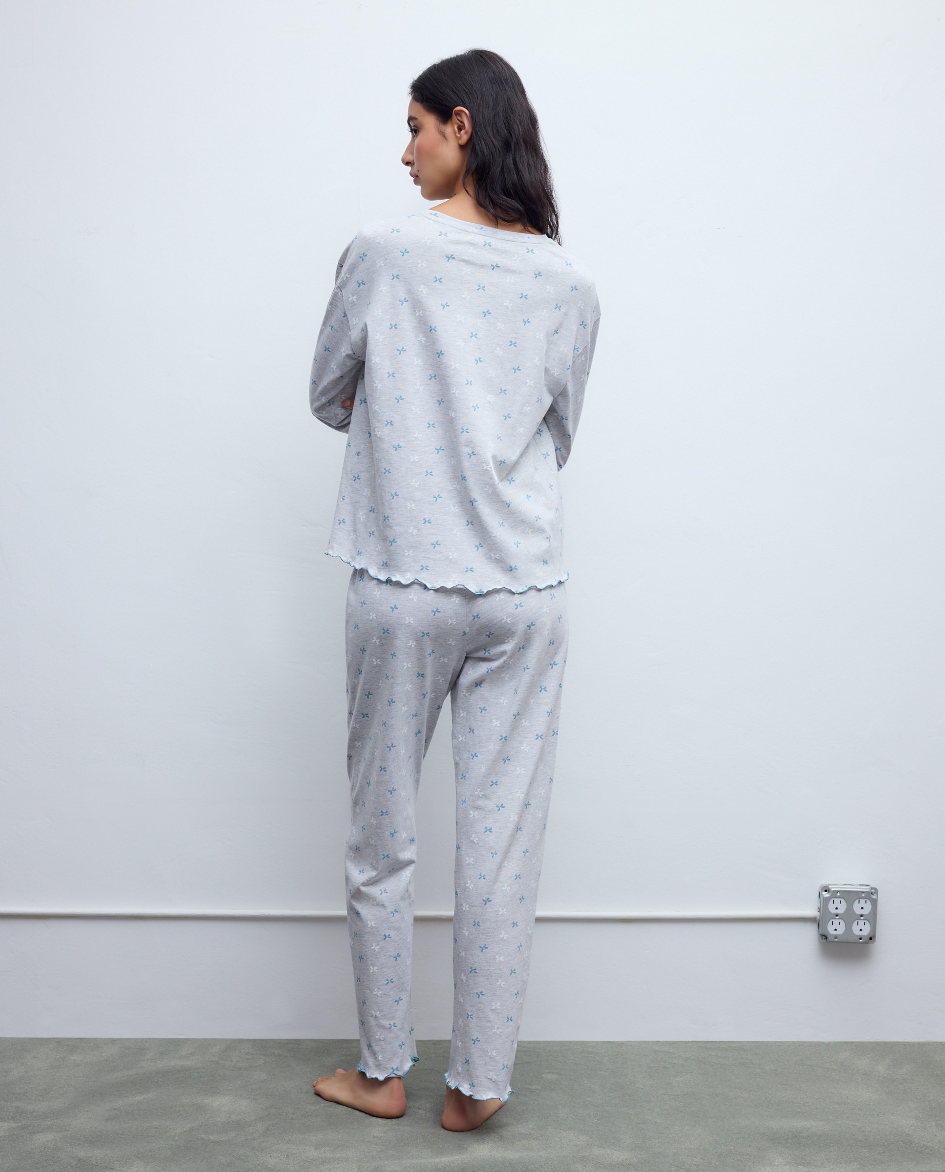 Pijama Completo com Laços 820 Cinzento Médio-2