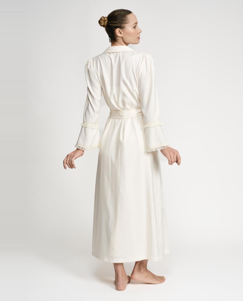 Robe Comprido de Cetim Mate com Rendas Natural-2