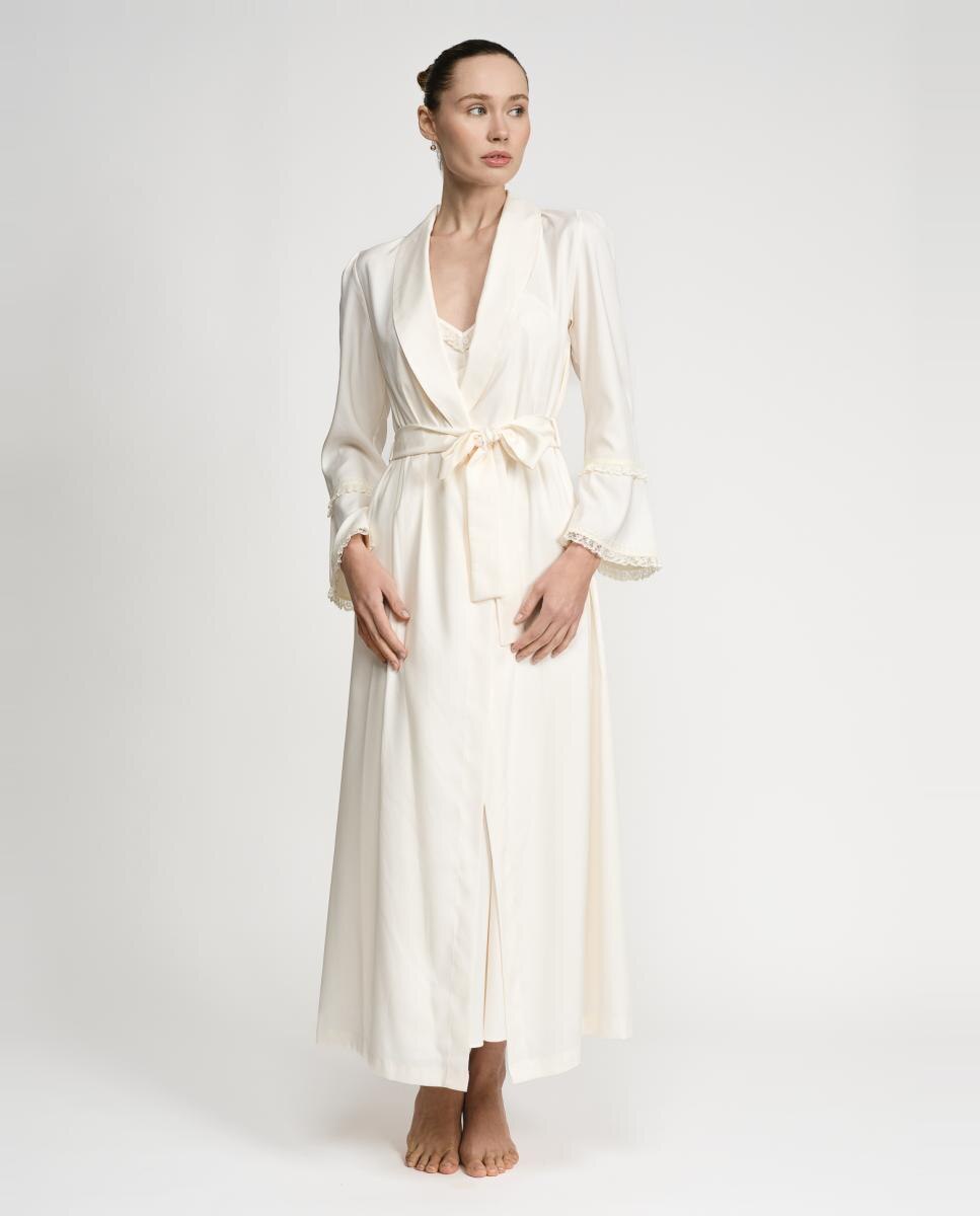 Robe Comprido de Cetim Mate com Rendas Natural-3