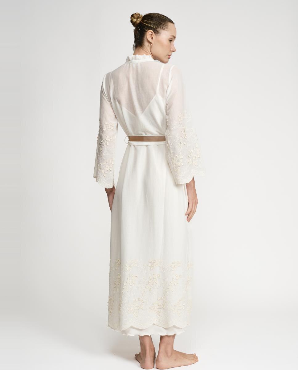 Robe de Algodão com Bordado Floral Natural-2