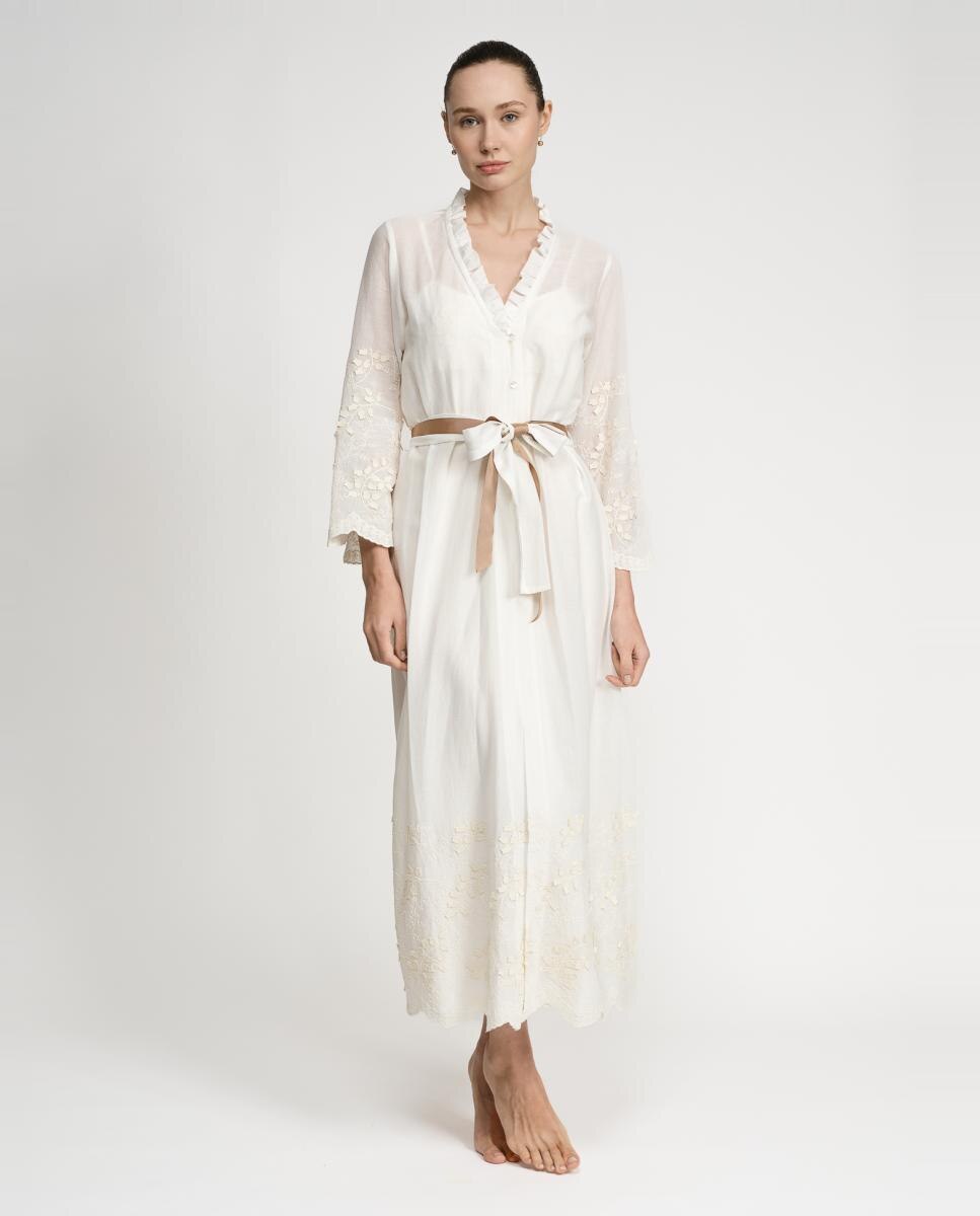 Robe de Algodão com Bordado Floral Natural-3