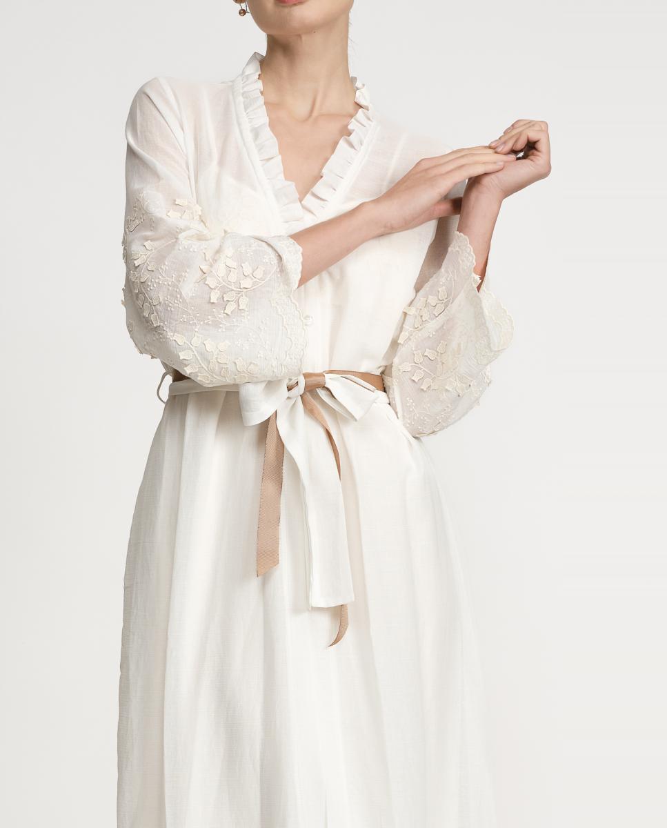 Robe de Algodão com Bordado Floral Natural-4