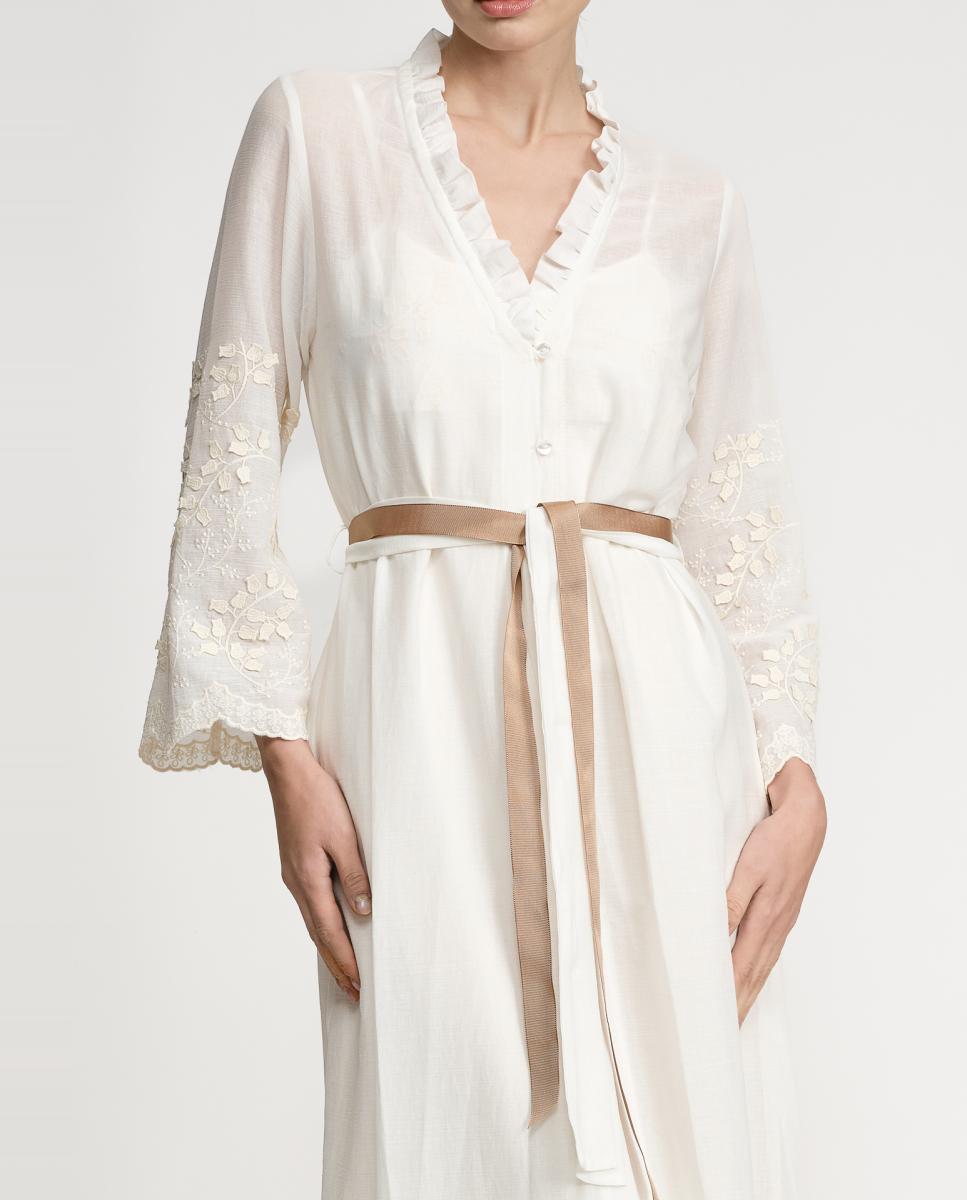 Robe de Algodão com Bordado Floral Natural-5
