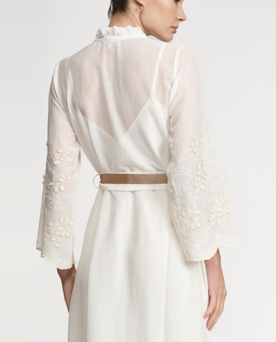 Robe de Algodão com Bordado Floral Natural-6