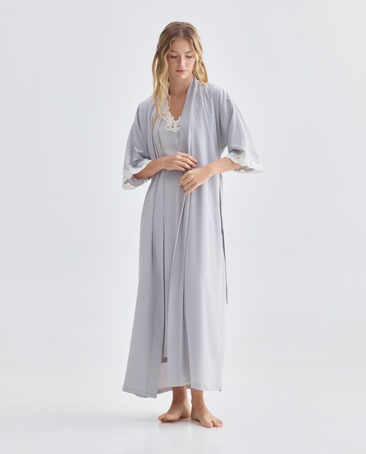 Bata kimono mujer manga francesa largo midi