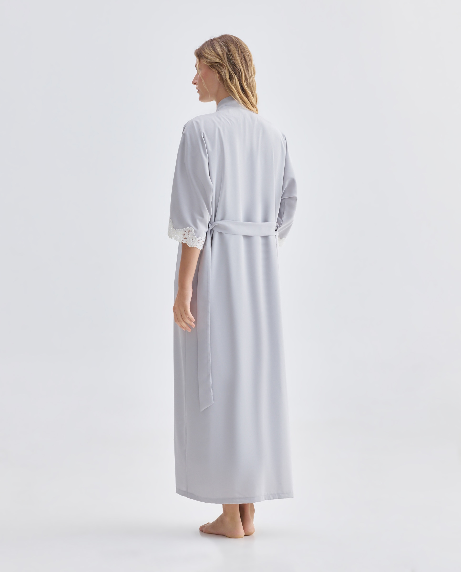 Robe Tipo Kimono Midi com Manga 3/4 Cinzento-2