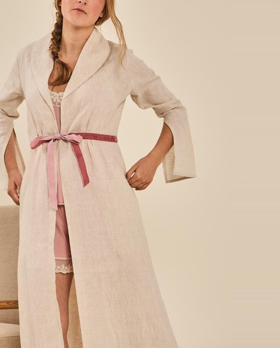 Robe com Fita de Veludo na Cintura Rosa-6