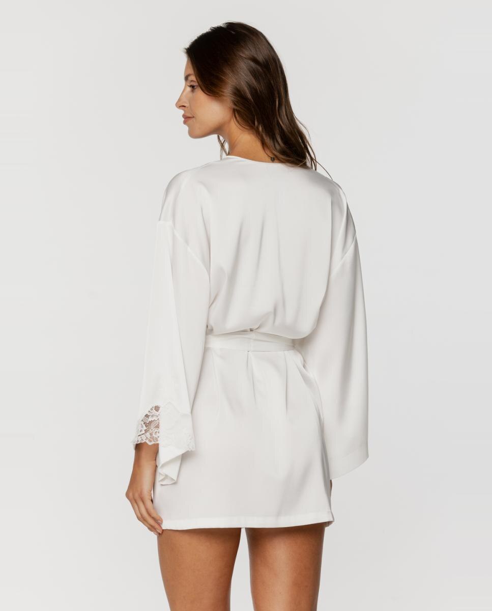 Robe Curto de Poliéster com Mangas de Renda Natural-2