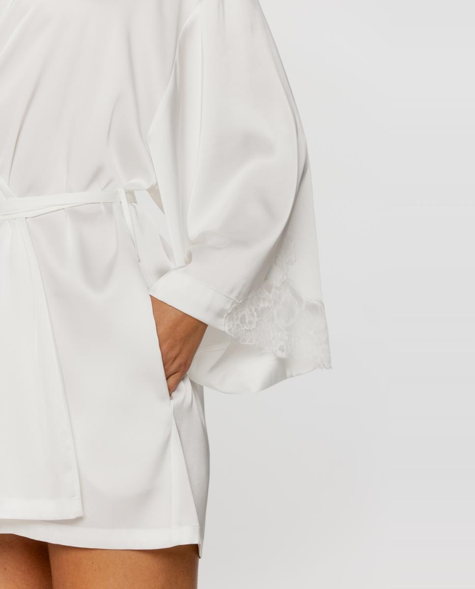 Robe Curto de Poliéster com Mangas de Renda Natural-3