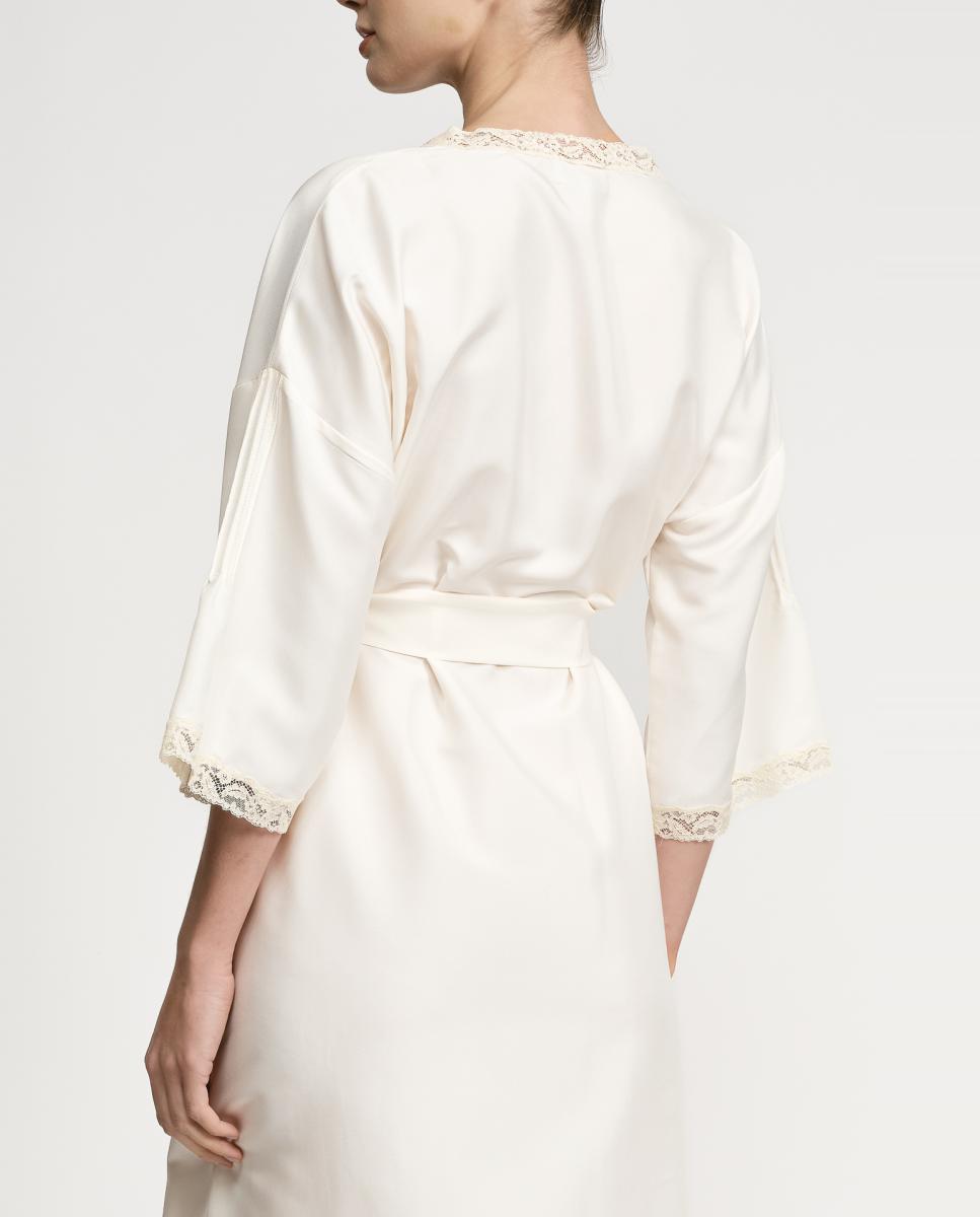 Robe de cetim com pregas e renda Natural-2