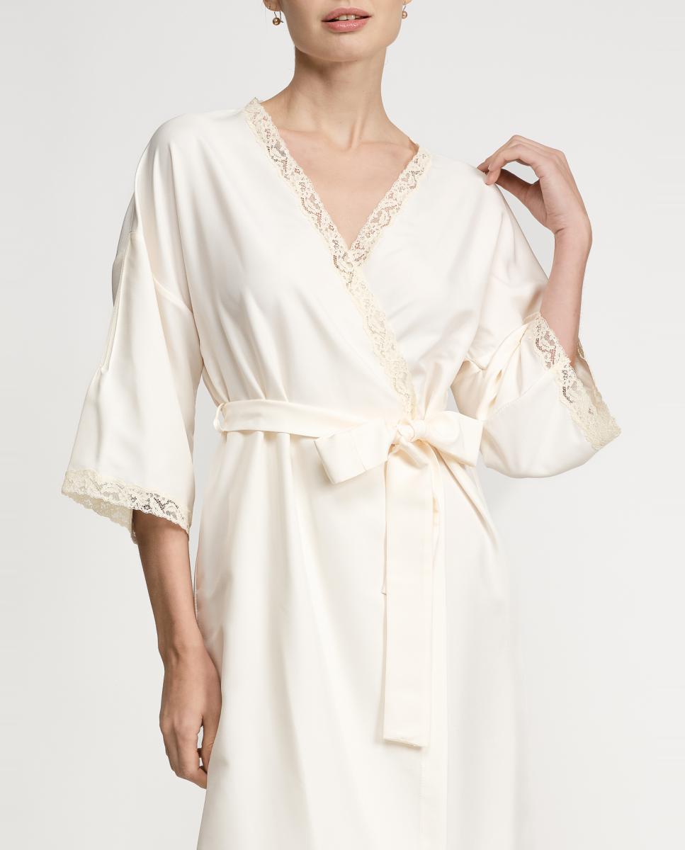 Robe de cetim com pregas e renda Natural-4