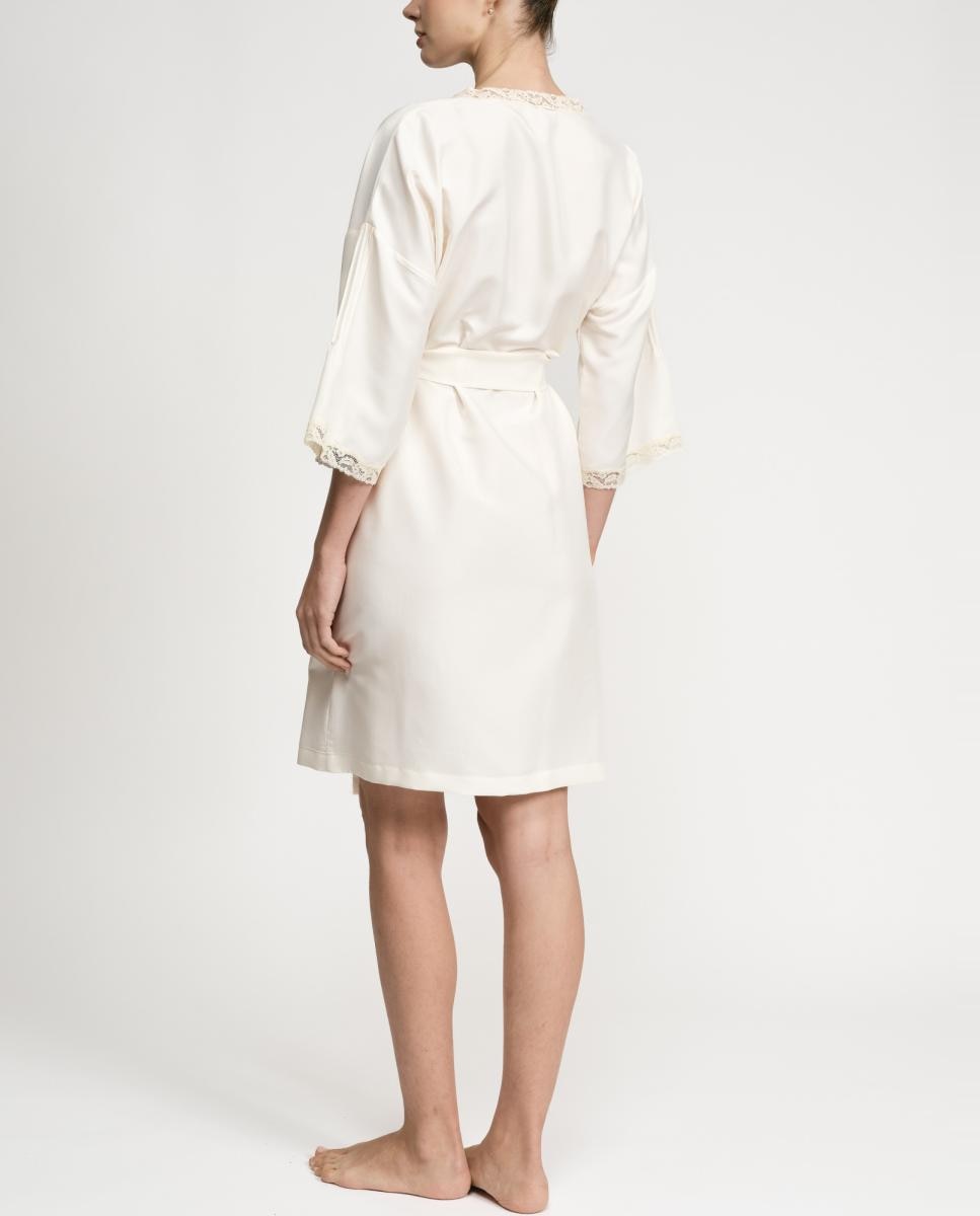 Robe de cetim com pregas e renda Natural-5