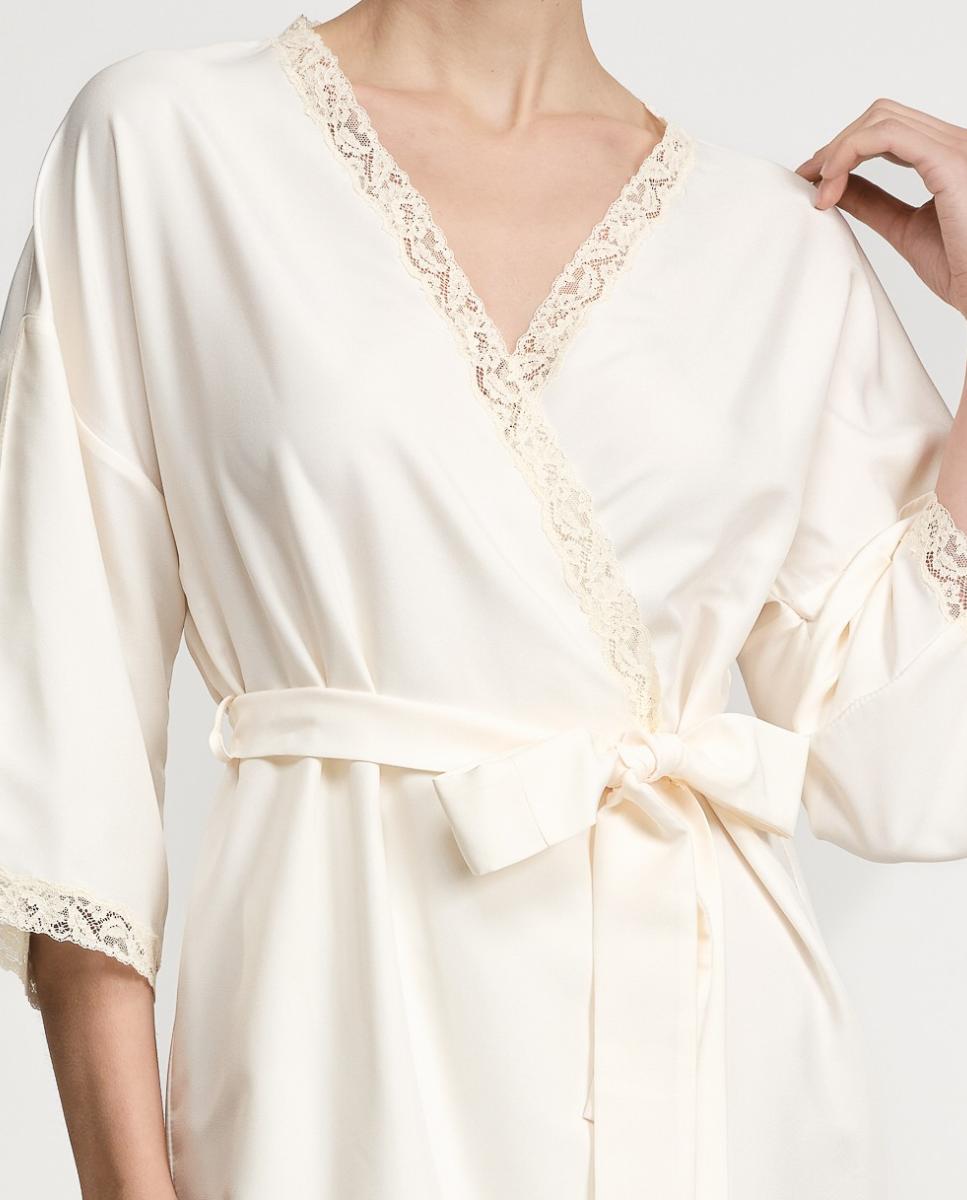 Robe de cetim com pregas e renda Natural-6
