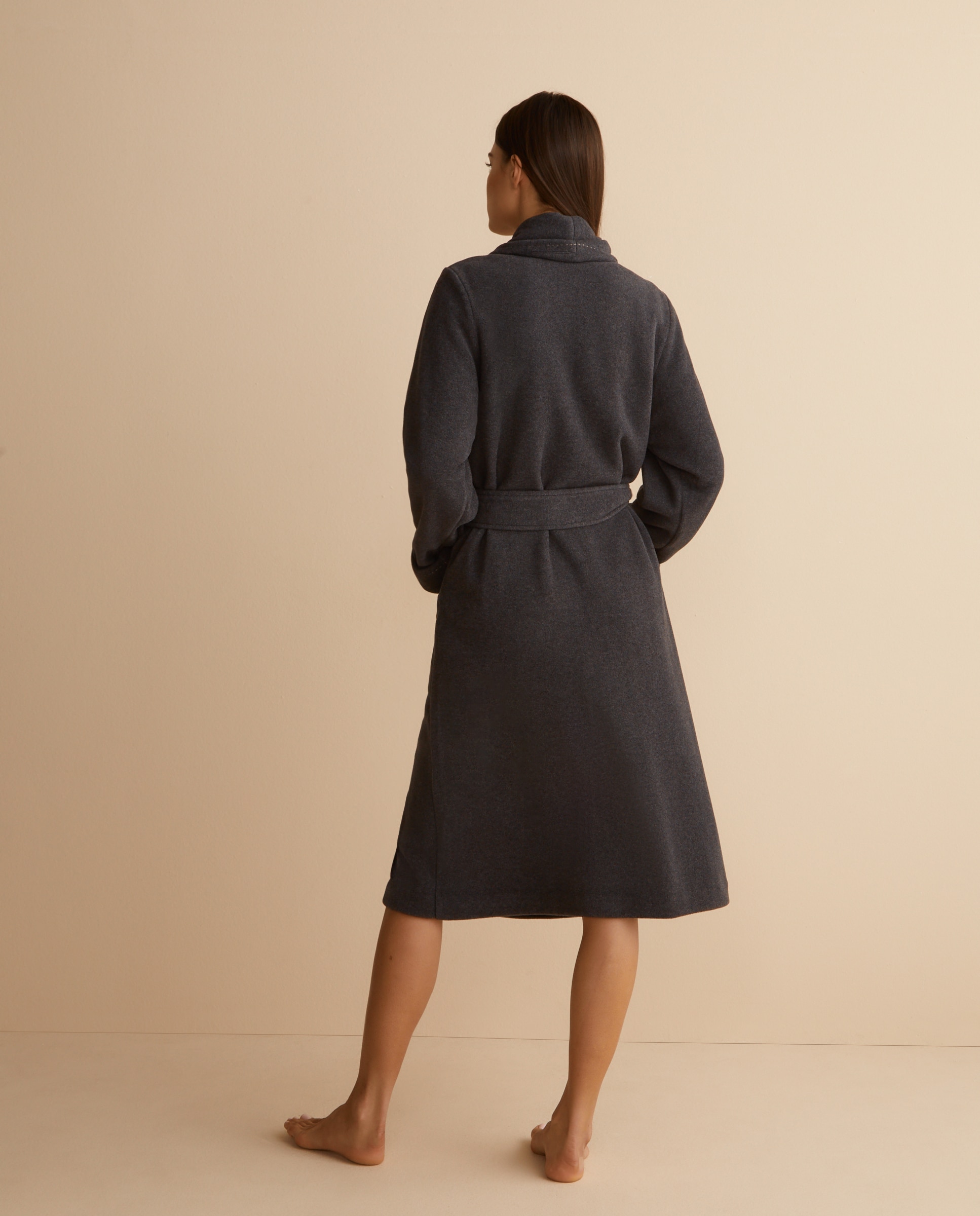 Robe de Manga Comprida Cruzada com Cinto Cinzento-2