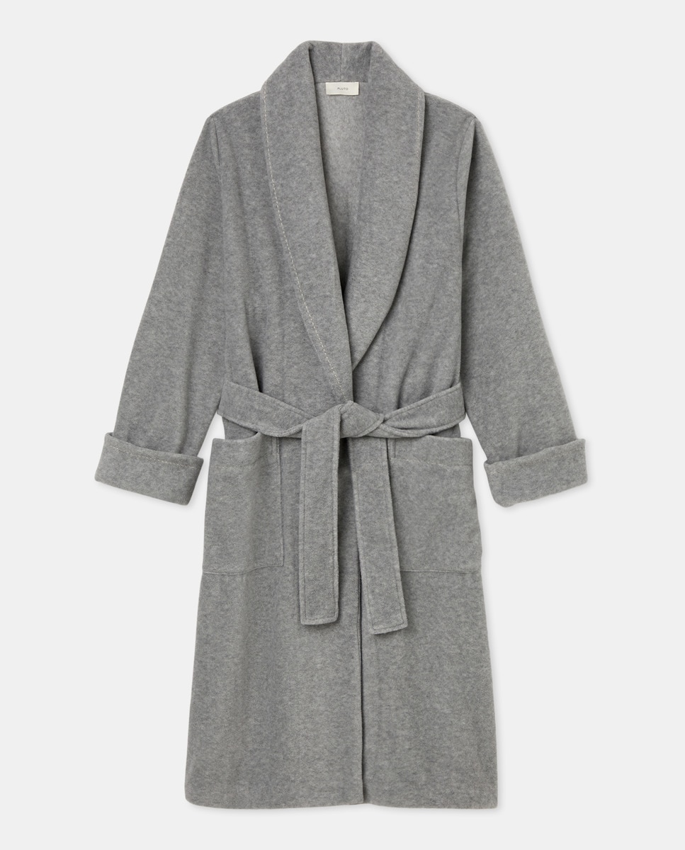 Robe de Manga Comprida Cruzada com Cinto Cinzento-3
