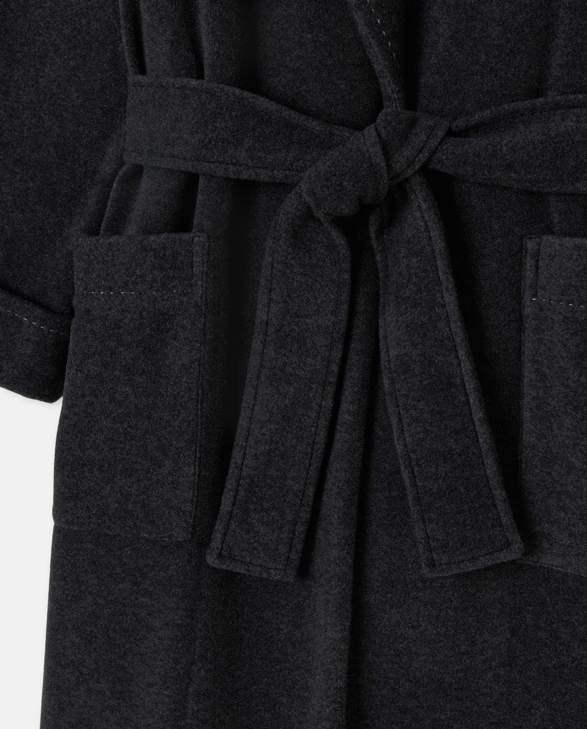 Robe de Manga Comprida Cruzada com Cinto Cinzento-4