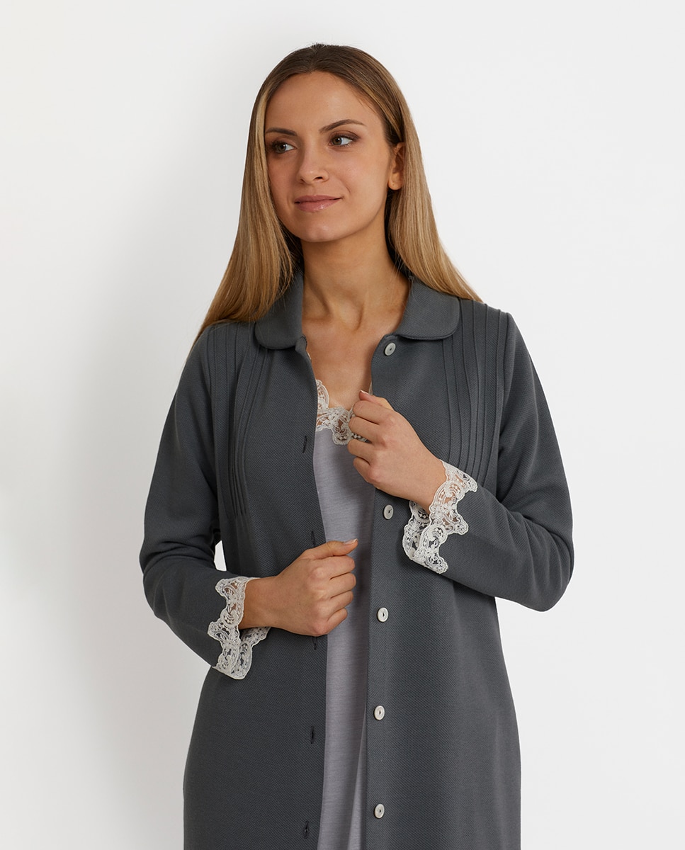 Robe Liso com Manga Comprida Cinzento-2