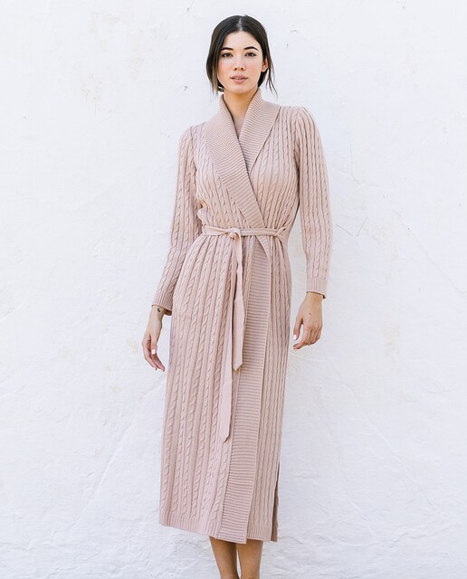 Imagem 0 de Robe com Gola Canelada, Cinto e em Tricot de Malha do Cabo