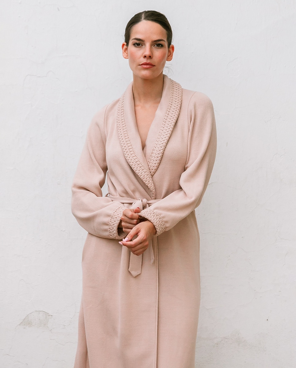 Robe de Malha com Colarinho de Smoking Camel-1