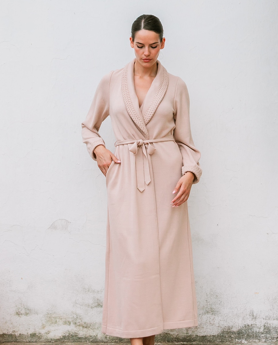 Robe de Malha com Colarinho de Smoking Camel-3