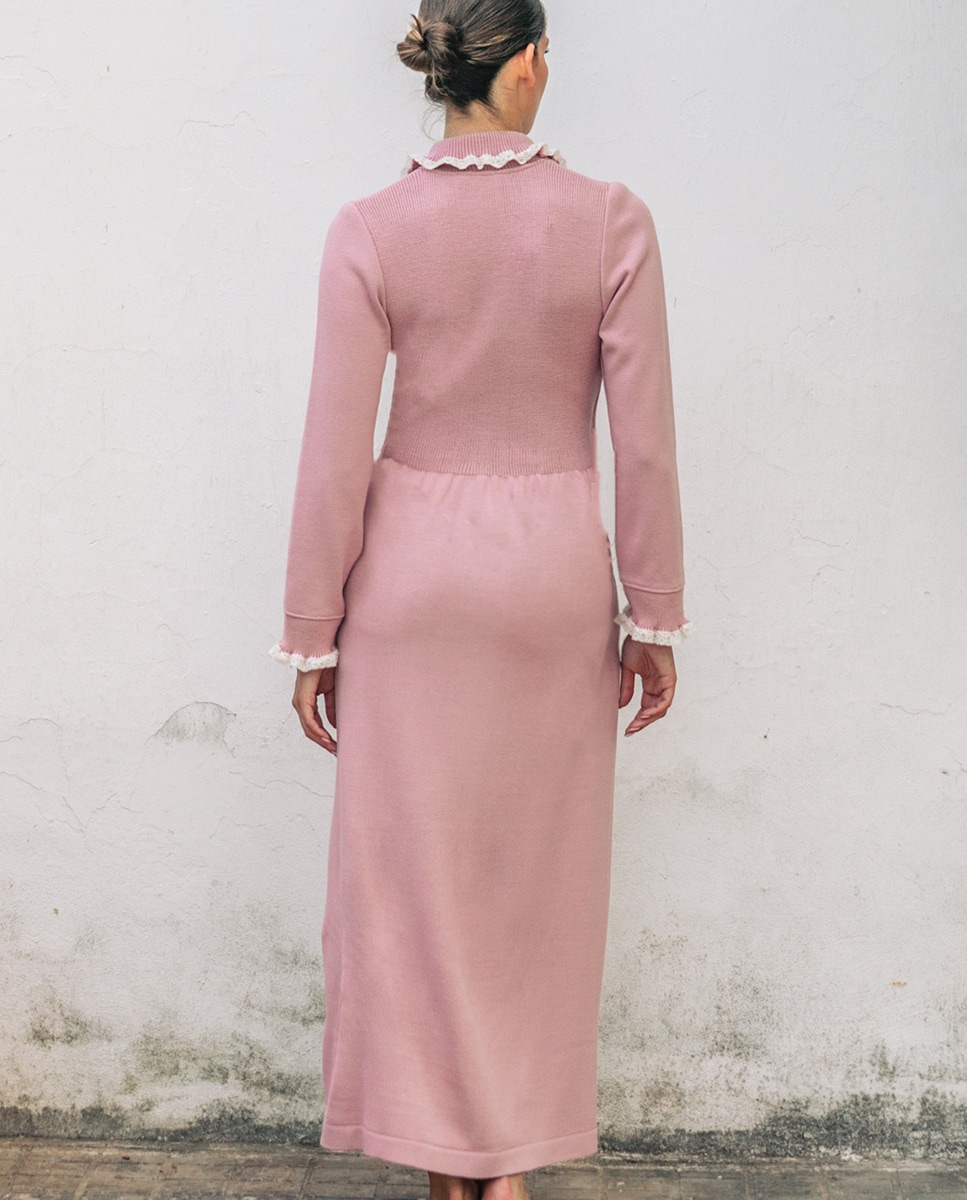 Robe de Tricô com Colarinho de Smoking Rosa-2