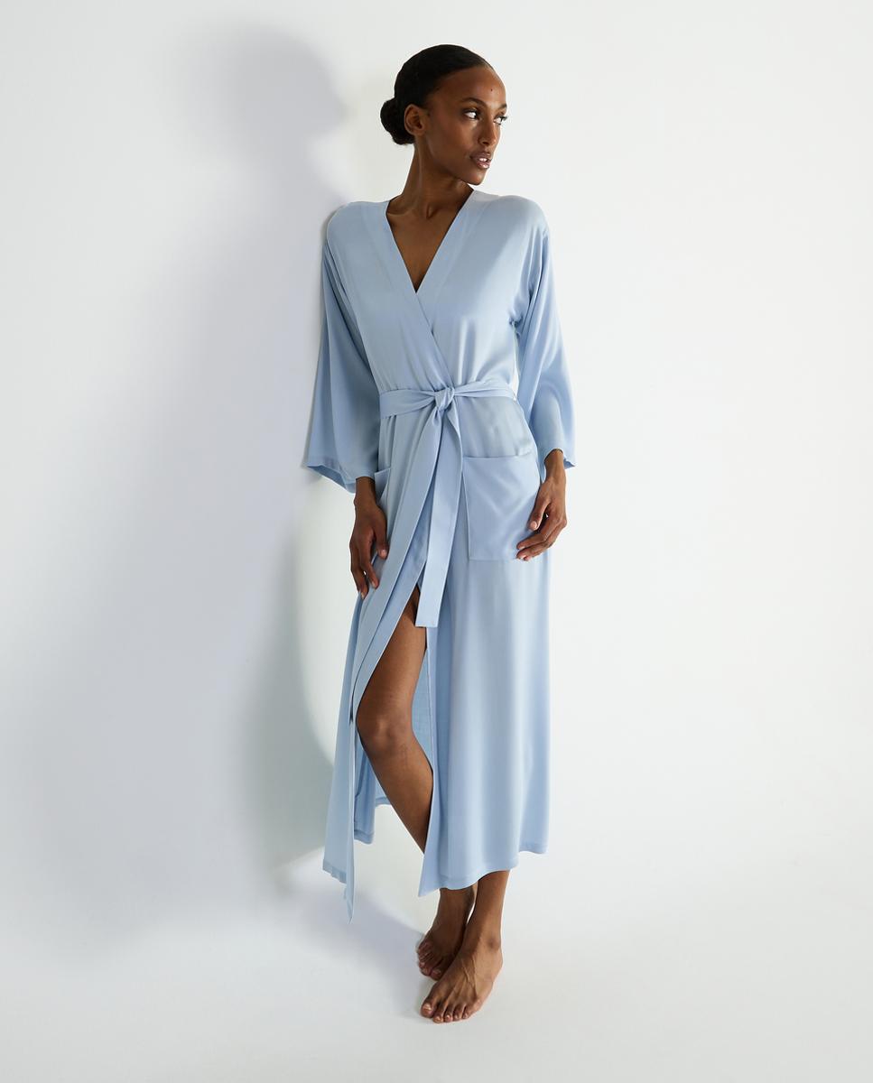 Kimono Comprido Estampado - Azul Azul-3